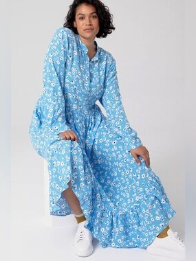 Mare Mare X Anthropologie Lynda Maxi Floral Blue White Dress, small